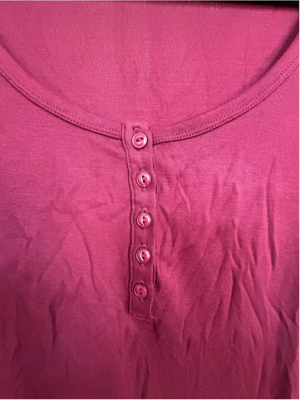 Halara Ribbed Henley Neck Long Sleeve Slim Casual T-Shirt Maroon Banner Size S - Image 5