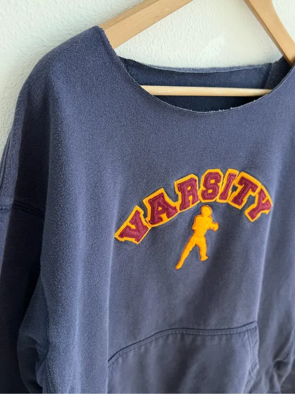 Varsity Football Oversized Navy Off The Shoulder Sweatshirt - Image 10