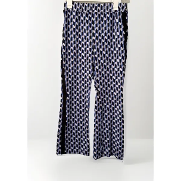 Maeve Anthropologie Geometric Print Flare Disco Ponte Knit Blue Pants, Women's M - Image 3
