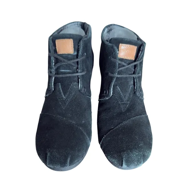 TOMS‎ Women's Desert Wedge Black Lace-Up Ankle Booties Black US 9 Suede - Image 2