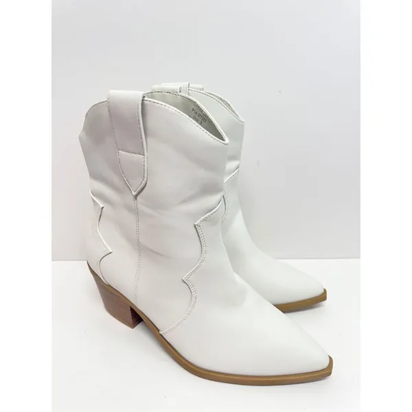 Journee Collection Western Booties Size‎ 9 White Pointed Toe Block Heel - Image 3