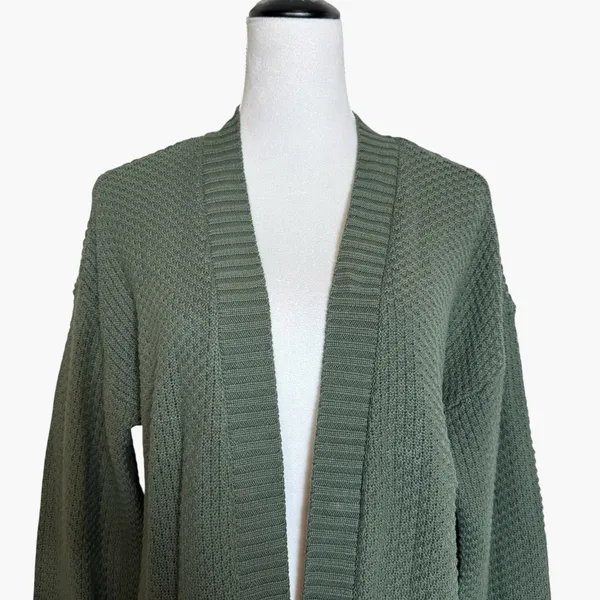 GAP Olive Green Textured Cotton Open Front Longline Cardigan Sweater Size M NWT - Image 3