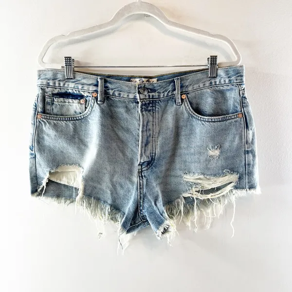 Free People Loving Good Vibrations Distressed Cutoff Denim Shorts Blue 31 - Image 3
