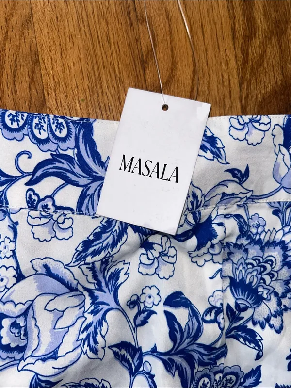 Masala Blue and White Floral Ruffle Midi Skirt Medium NWT - Image 3