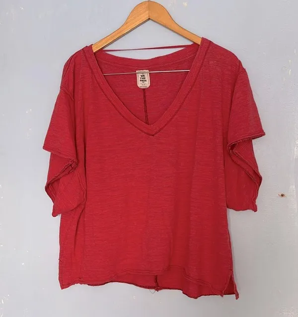 We The Free Oversized Boxy Deep V Neck Short Sleeve Relaxed T Shirt - Image 2