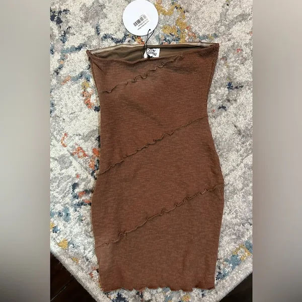 Princess Polly Oscar Mini Dress Brown Size 4 Ribbed Strapless Dress - Image 2