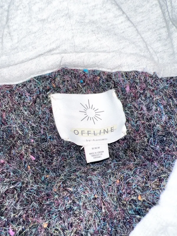 Aerie Cozy Gray Two-Tone Sweater Speckled Colorful Knit Hoodie - Image 12