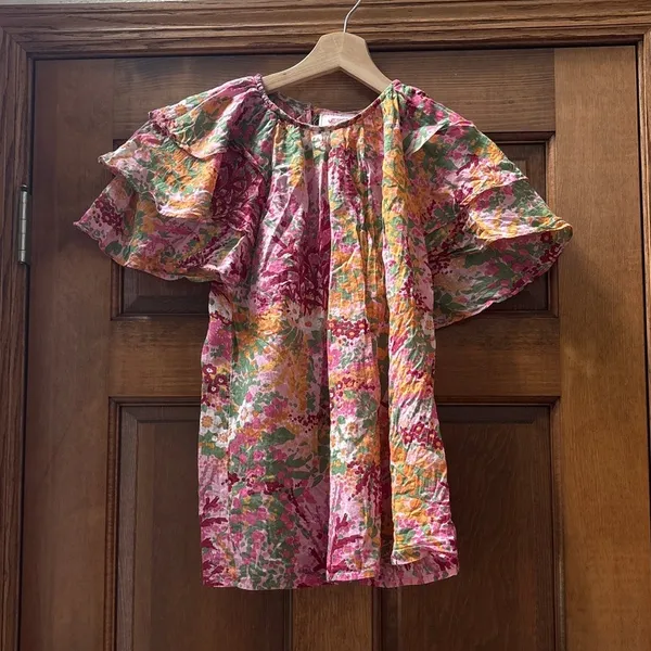 BANJANAN Floral Flutter Sleeve Blouse in Pink Size Small - Image 2