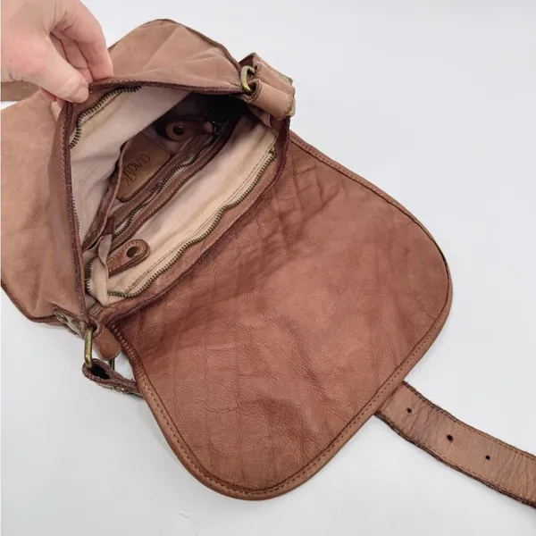 Civico 93 Genuine Leather‎ Woven Flap Crossbody Bag Brown Made in Italy - Image 7