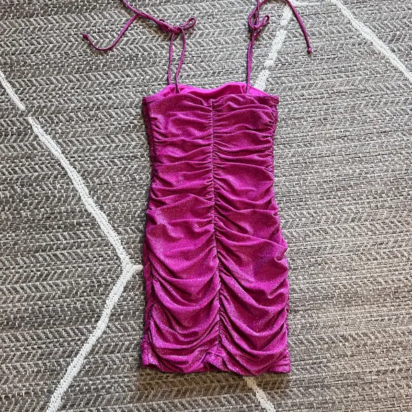 Jump Glitter Square Neck Ruched Dress Sz M - Image 2
