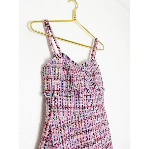 Lovers & Friends Tallulah Mini Dress Size XXS Pink Tweed Ruffle Hem Barbie NWT - Image 8