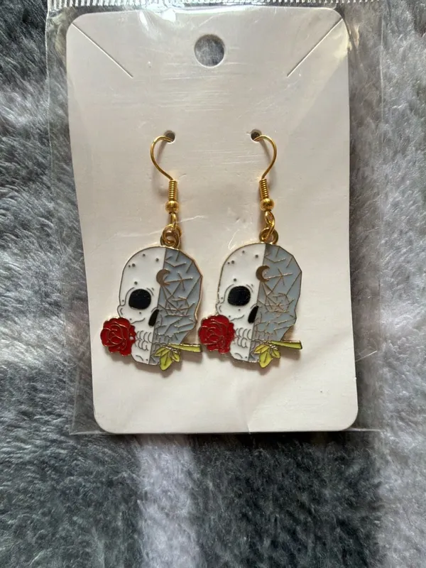 Set of 3 Assorted Gothic Skull and Coffin Enamel Dangle Earrings - Image 3
