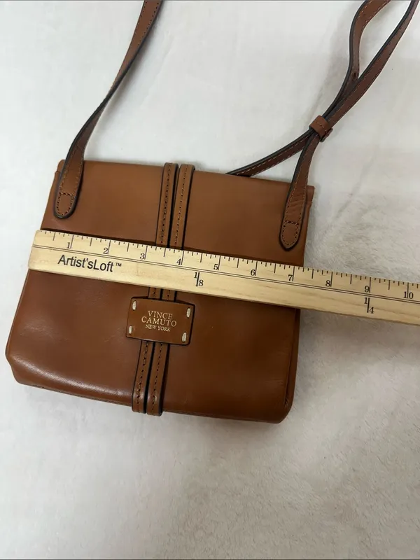 Vince Camuto Brown Leather Crossbody with Center Strap Detail - Image 3