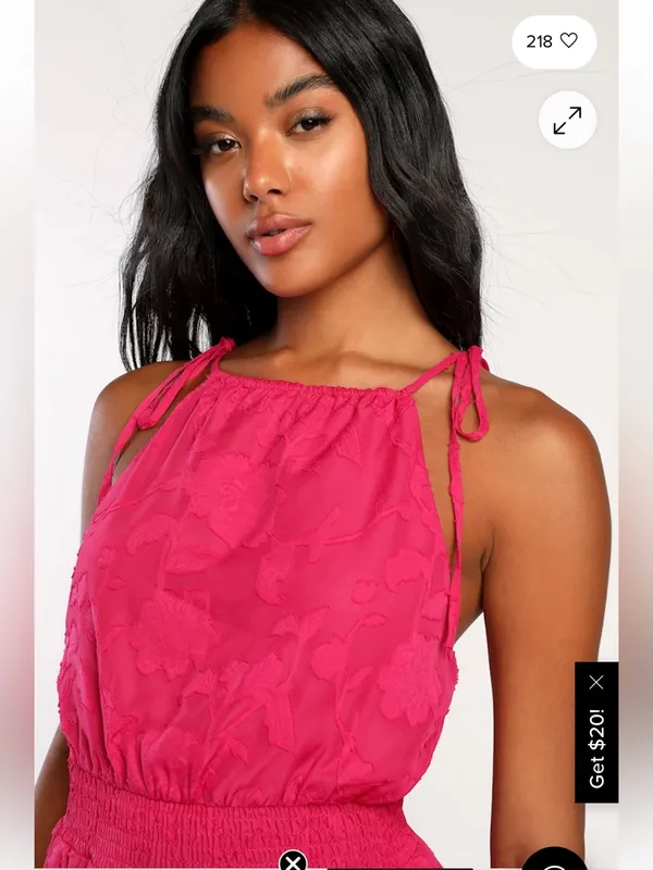 Lulus Here for the Fun Magenta Burnout Floral Jacquard Romper XS Coquette - Image 2