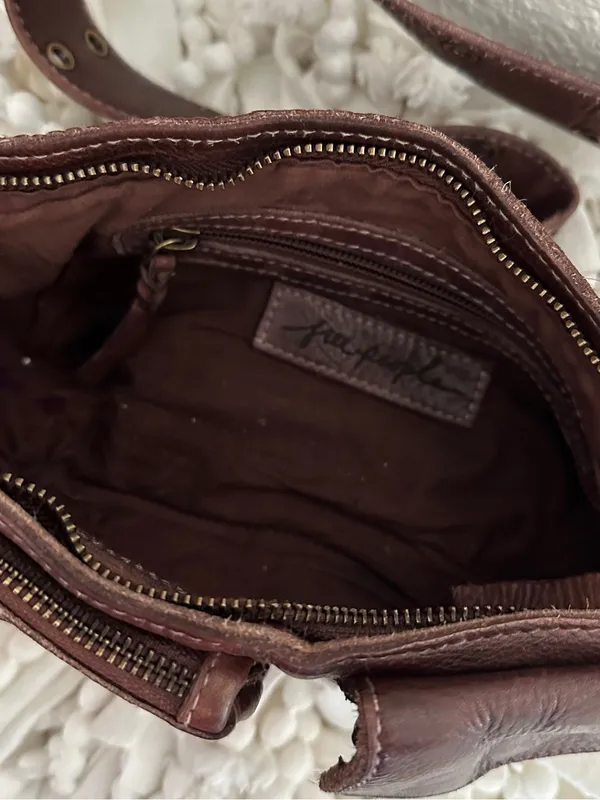 FREE PEOPLE Wade Leather Sling Purse Shoulder Cross Body Buckle Bag Dark Brown - Image 10