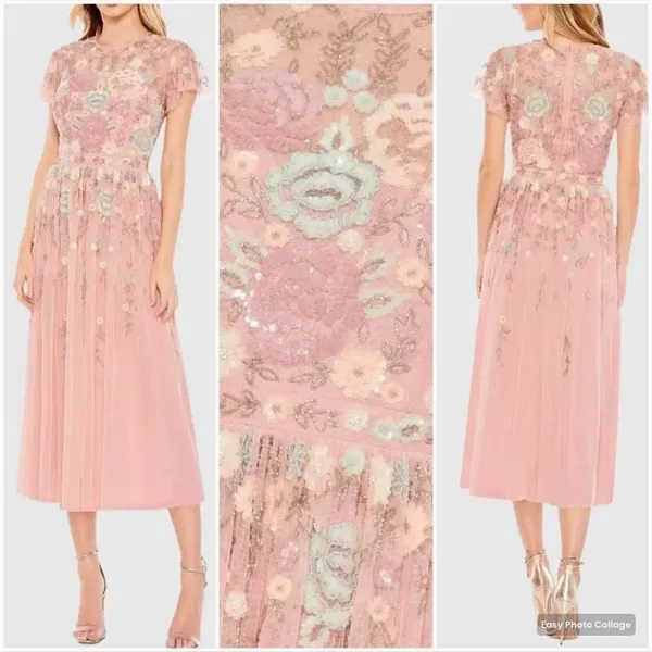MAC DUGGAL 9134 Womens Embellished High Neck Butterfly Sleeve Midi Dress - Image 2