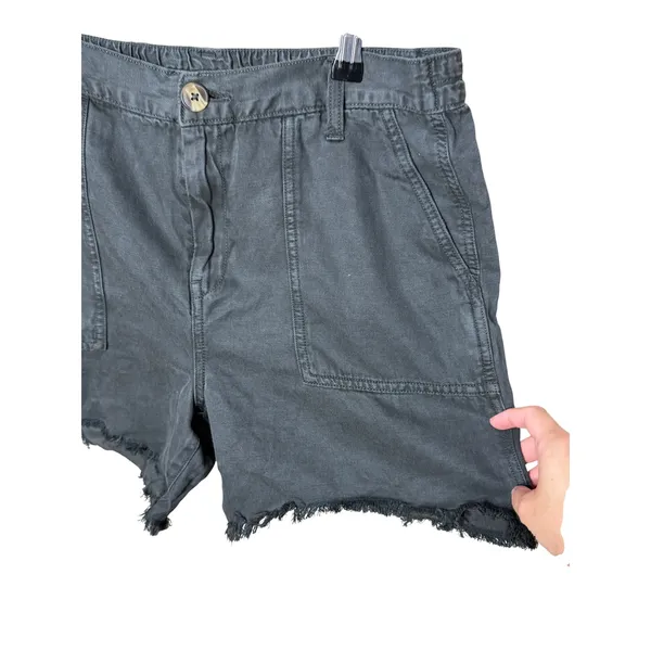 Aerie Womens Faded Black Lyocell Linen Blend Raw Hem Shorts Size Medium Relaxed - Image 2