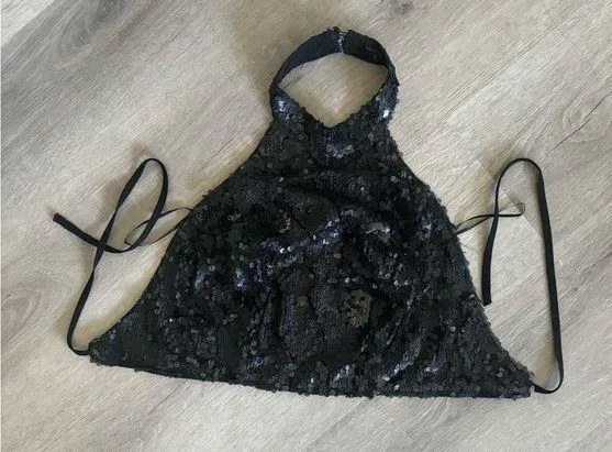 Miss Avenue Black sequin black less halter top size S - Image 2