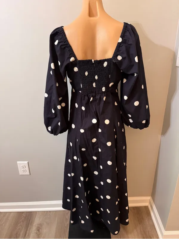 Free Assembly Cotton Polka Dot Maxi Dress Navy Blue White Walmart Small - Image 6