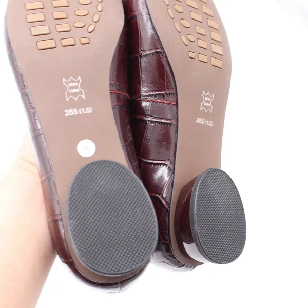 Vero Cuoio Burgundy Croc Embossed Leather Square Toe Buckle Low Block Heel 8 - Image 7