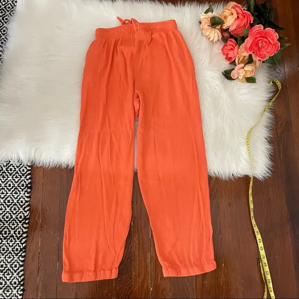Vintage Coral Pull On Pants Crepe Elastic Waistband Drawstring Size Medium - Image 8