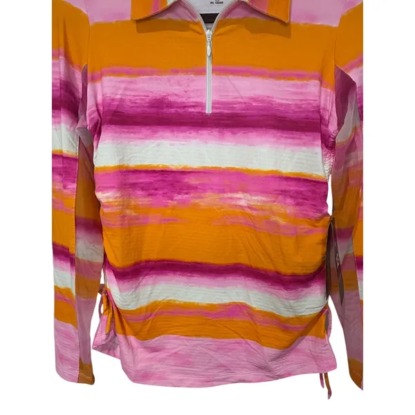 IBKUL NWT Amy Print Adjustable Length Long‎ Sleeve Polo Hot Pink Orange Peel XS - Image 3