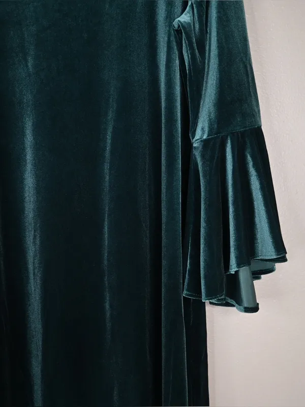 MSK Women's M Dark Green Velvet Bell Sleeve Lined Shift Dress - Image 5
