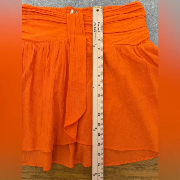 Free People Orange Smocked Elastic Waist Mini Skirt Pleated Gauze Ruffles Large - Image 10