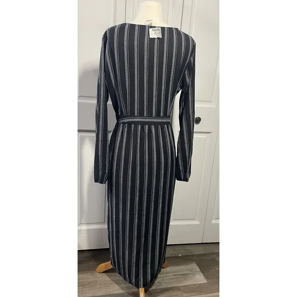 Mimi Chica Black White Stripe Maxi Dress‎ Tie Front Cutout Buttons Belted Long M - Image 3
