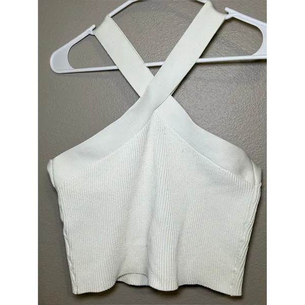 Quince White Cropped Halter Ribbed Knit Sleeveless Tank Top Women’s Size Large - Image 5