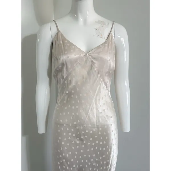 Lovestitch Midi Slip Dress M Beige Polka Dot Asymmetric Hem Boho Summer Wedding - Image 4
