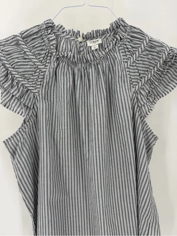 J.CREW Striped Flutter Sleeve Blouse 100% Cotton Blouse Top - Image 3