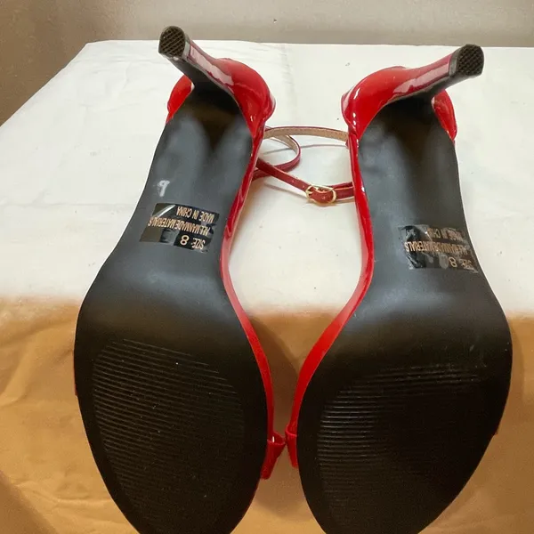 QUPID - Red Faux Patent Leather Ankle Strap Strappy Heels - Size 8 - Image 11