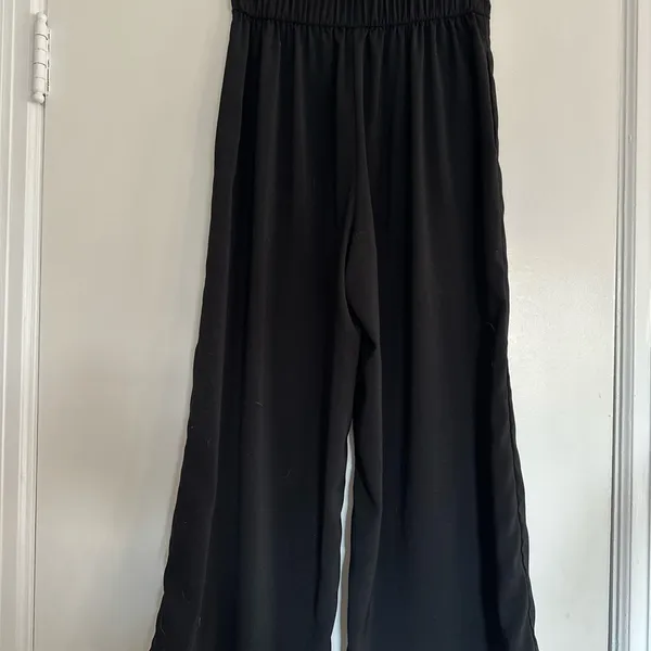 Zara Sz: M Black Wide Leg Cropped Pull On Sailor Pant Large Button Accent - Image 3