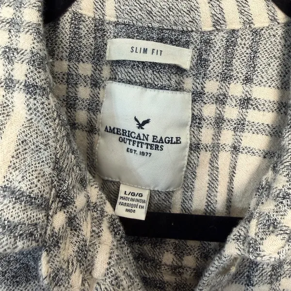 🤍 American Eagle Plaid Flannel Shirt – Slim Fit | Size L 100% Cotton - Image 7
