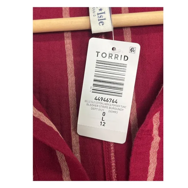 New Belle Isle Torrid Tunic Top Womens Large Red Striped Gauze Cotton Beach Boho - Image 5
