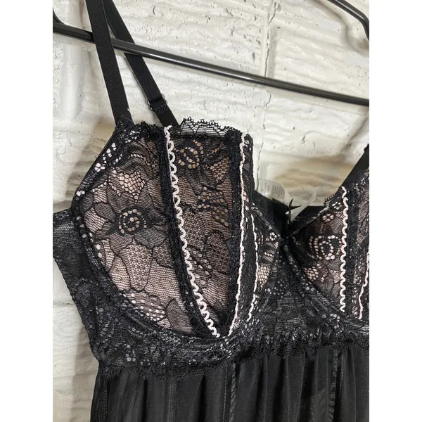 Cassandra Intimates Babydoll Women‎ M Black NWT Lace Mesh Underwire 999562 - Image 2