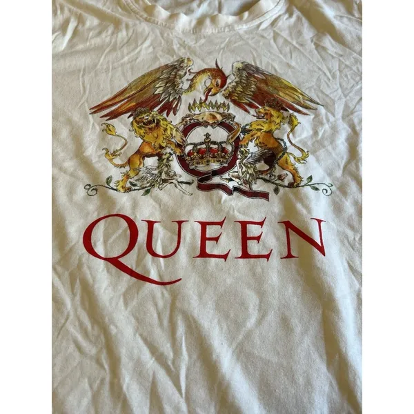 Queen Women Beige T-Shirt Graphic Logo Casual Crewneck Pullover‎ Short Sleeve XL - Image 9