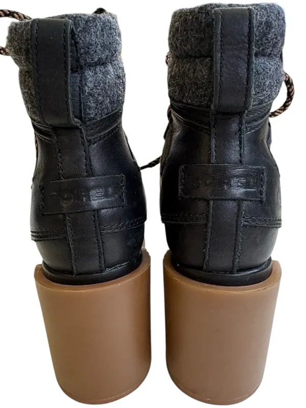 Like New Sorel Blake Lace-Up Heeled Boots Black Grey Size 6.5 - Image 7
