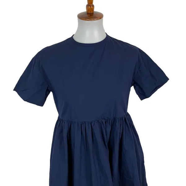 Hello Navy Fit And Flare Dress 6‎ Short Sleeve Back Zip Cottagecore Retro - Image 2