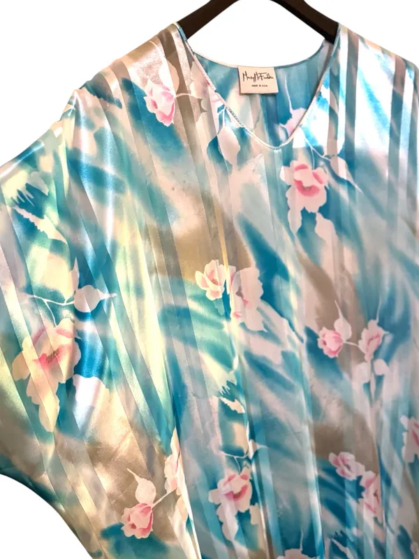 Mary McFadden Rare Vintage 80’s Pastel Floral & Striped Kaftan Mumu Sz OS 🌸 - Image 2