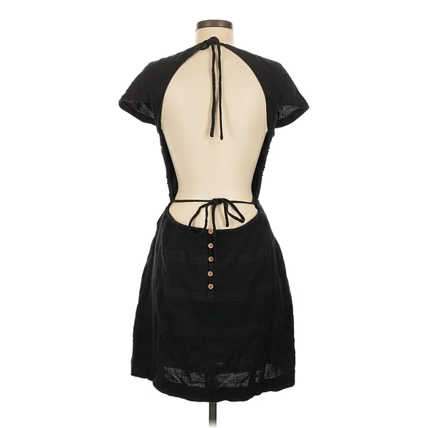 Free People Black Linen Open Back Tie Back Fit & Flare Mini Dress Size M - Image 3