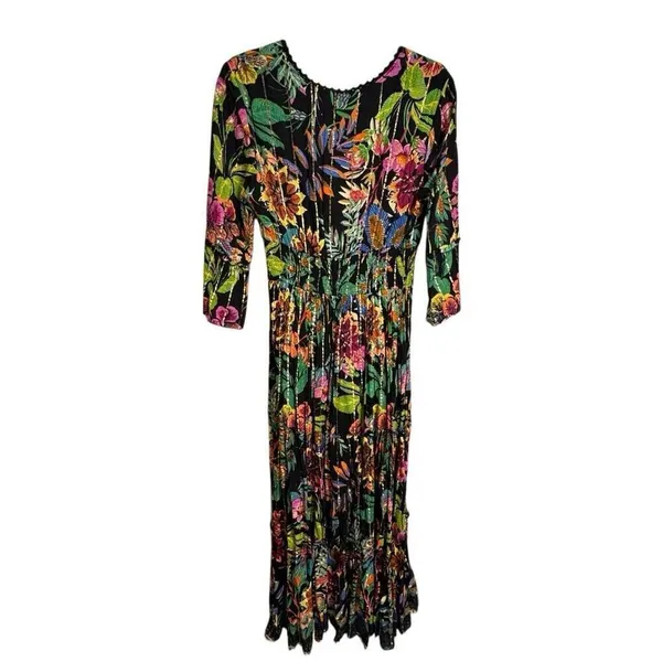 ME 2 MAGIC Anthropologie Black Floral Tropical Colorful‎ Maxi Dress L NWT - Image 2