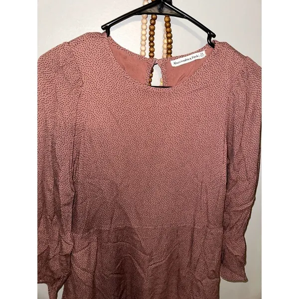 Abercrombie Fitch Brown Black Dot Tiered Mini Dress‎ Puff Sleeve Keyhole - Image 2