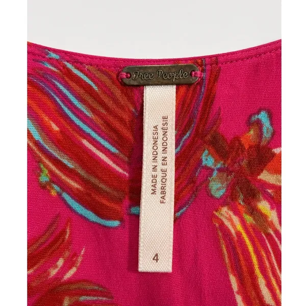 Free People Hot Tropics Jumpsuit Pink Palm Print Wide Leg Tie Front Boho Size 4 - Image 6