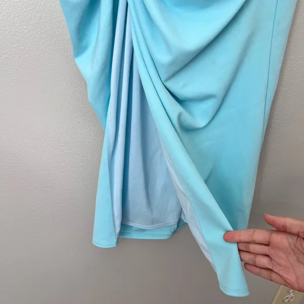 Katie May New Age One Shoulder Ruched Side Slit Midi Dress Sky Blue Small - Image 3