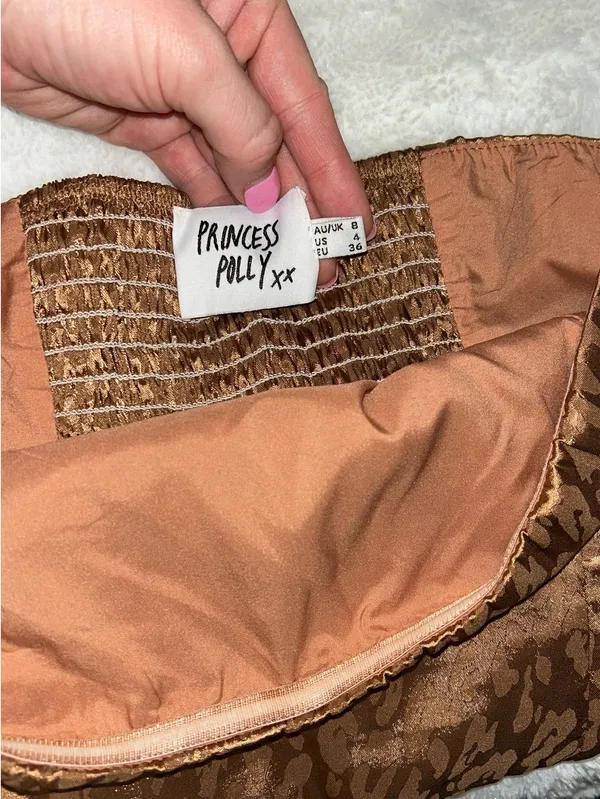 Princess Polly Feldman Beige/Brown Leopard Print Silky Top - Image 11
