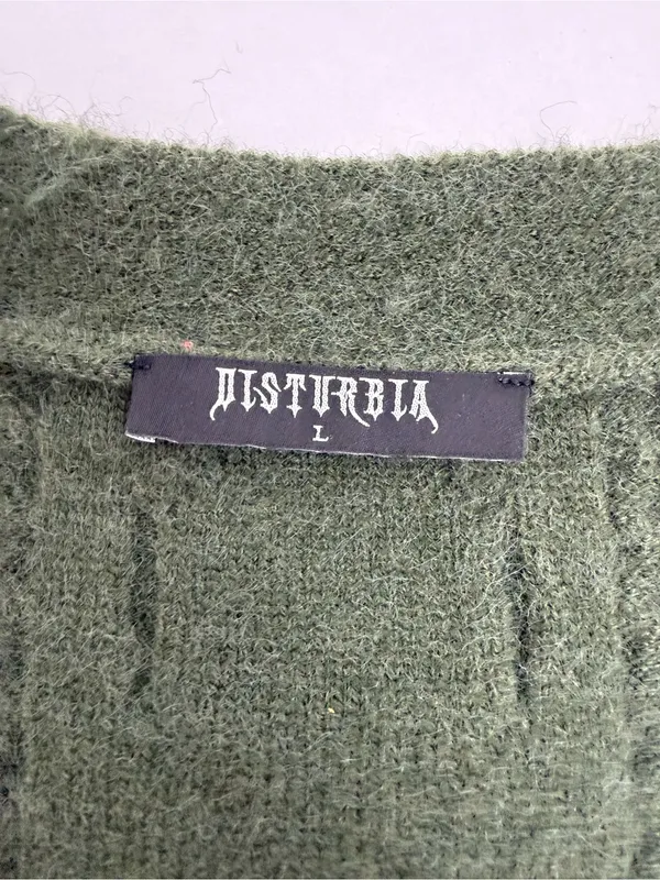 Disturbia Dianne Embroidered Cable Knit Cardigan Moon Star Fern Olive Green Knit - Image 14