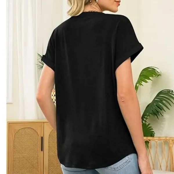 NWT ~ Women's Black Short Sleeve Rounded Bottom Casual Summer Blouse ~ MEDIUM - Image 2
