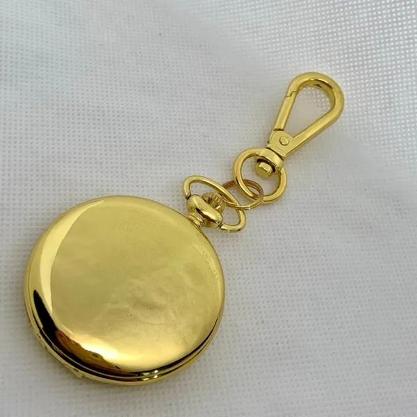 JOY & IMAN Pocket Watch Quartz Clip On Purse Fob Gold Tone black 46mm running - Image 3